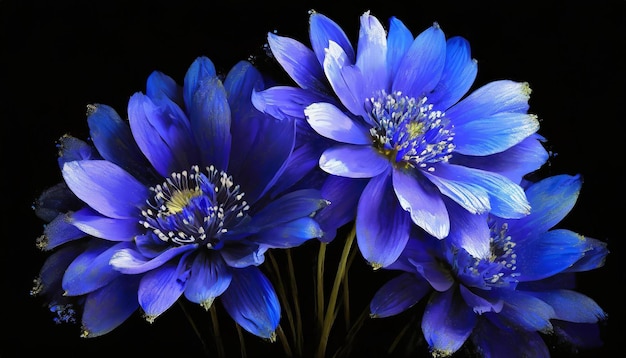 Flores azules en el fondo negro salvapantallas