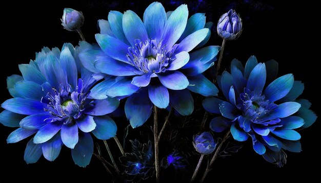 Flores azules en el fondo negro salvapantallas