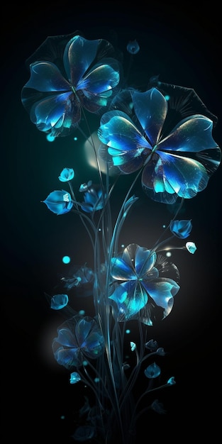 Flores azules con fondo negro.