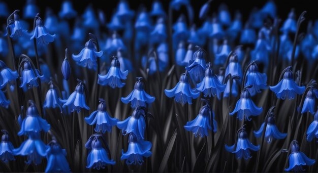 flores azules en la oscuridad