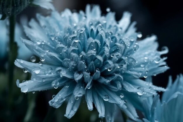 Flores azules profundamente frías y congeladas en primer plano como ai generativo de fondo floral