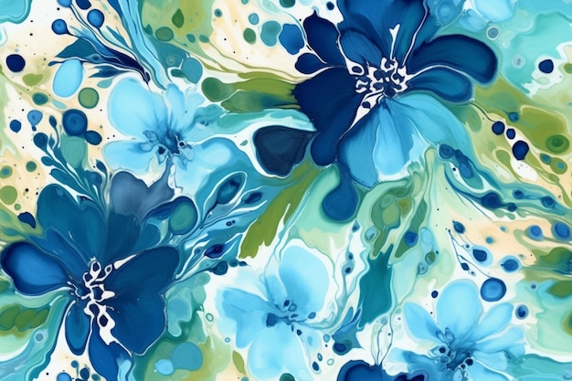 Flores azules sobre un fondo verde