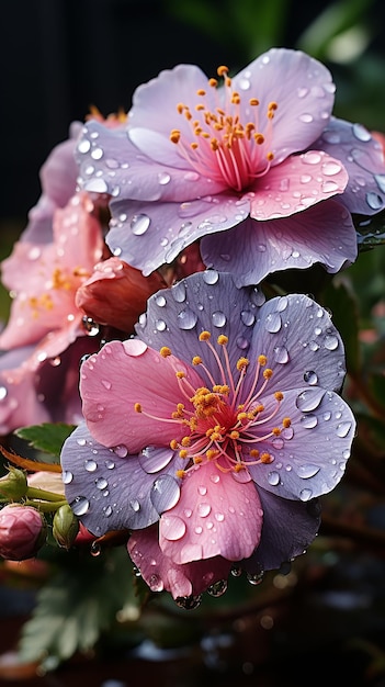 Flores besadas por la lluvia