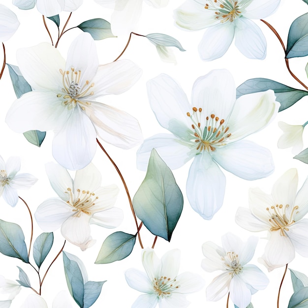 Flores blancas acuarela patrones sin fisuras cuadro acuarela de flores florales