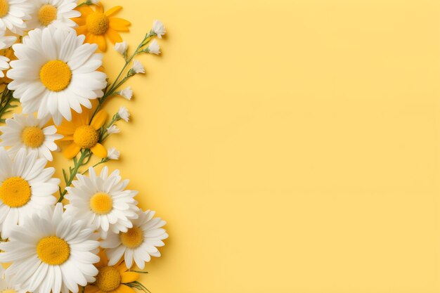 Flores blancas y amarillas sobre un fondo amarillo.