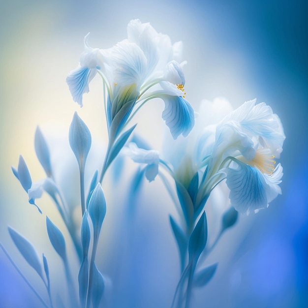 las flores blancas y azules de fantasía se cierran