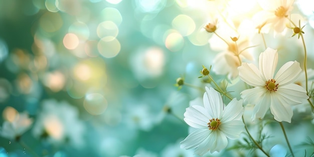 Las flores blancas del cosmos en un campo