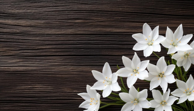 Flores blancas de crocus en fondo de madera Vista superior con espacio para copiar