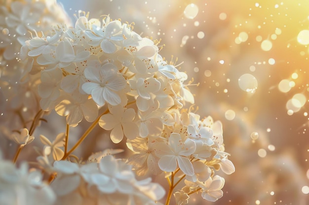 Flores blancas etéreas en la luz suave