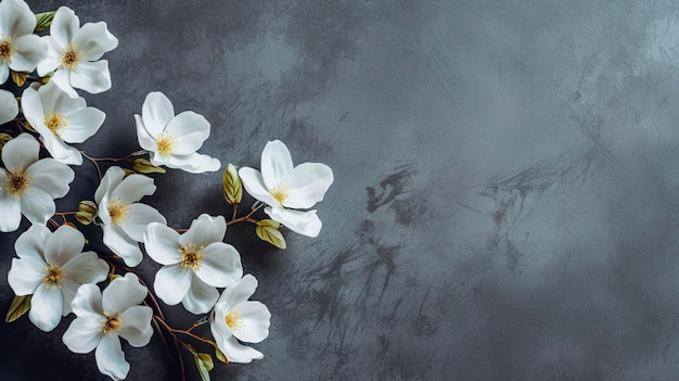 Flores blancas en fondo gris dolor pérdida afrontamiento del luto tarjeta de condolencias IA generativa