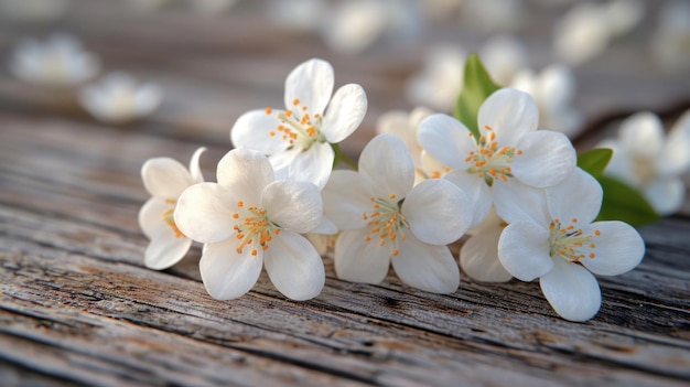 flores blancas en un fondo de madera fondo de frescura de primavera