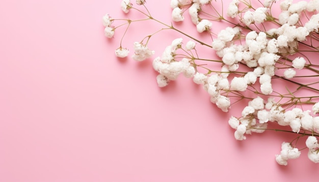 Flores blancas de gipsófila o flores de aliento de bebé en un estandarte de fondo aislado rosado con espacio para copiar
