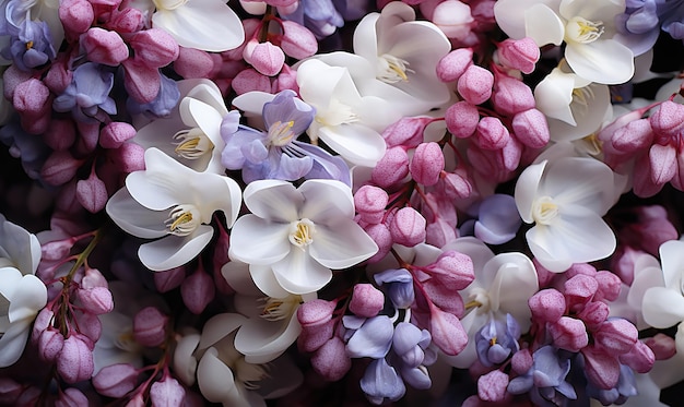 Flores blancas y lilas de glicerina como fondo