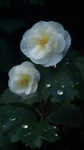 Flores blancas bajo la lluvia