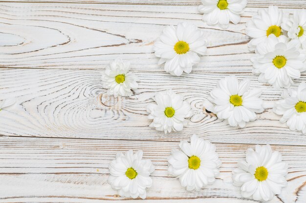 Flores blancas en la mesa de madera