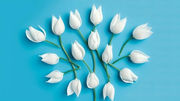 Flores blancas sobre fondo azul