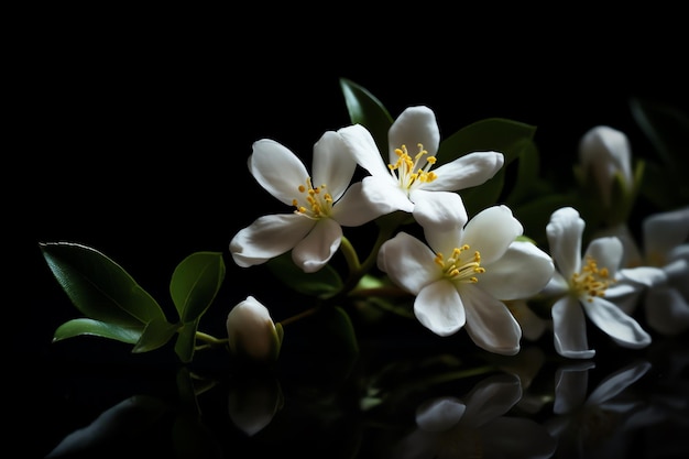 Flores blancas sobre un fondo negro