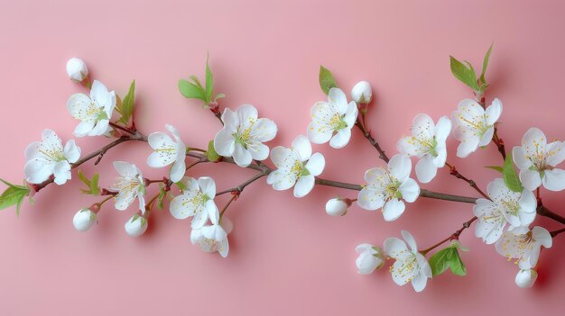 Flores blancas sobre un fondo rosado