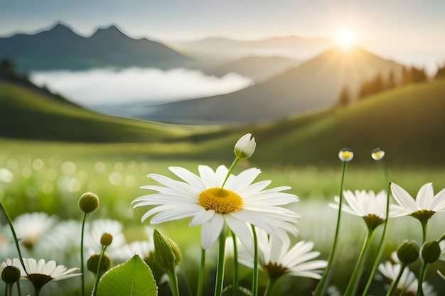 Flores blancas con taza de café Generativo ai