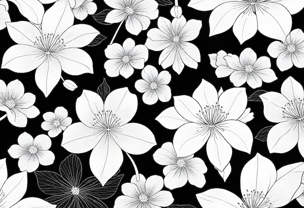 flores en blanco y negro sobre un fondo negro