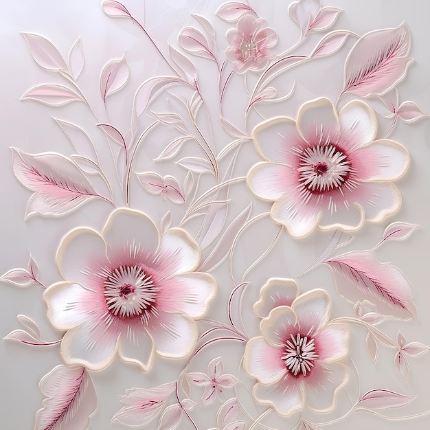 Flores bordadas sobre um fundo branco