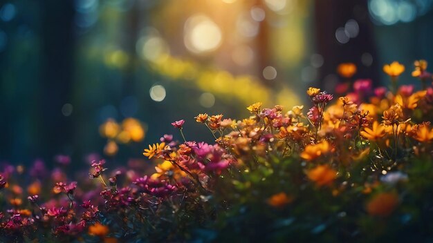 flores en el bosque con un fondo borroso