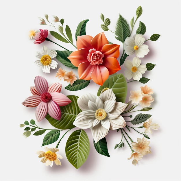 flores botânicas 3D clipart fundo branco