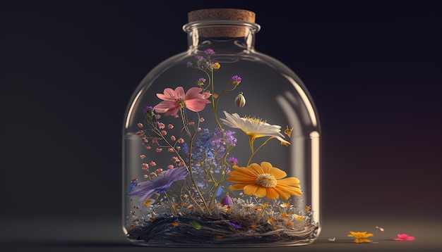 Flores en una botella Arte generado por Ai