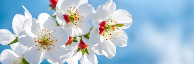 Flores brancas contra o céu azul fundo de primavera natural espaço de cópia