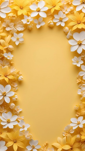 Flores brancas e amarelas em fundo amarelo gradiente Papel de parede botânico para apresentação