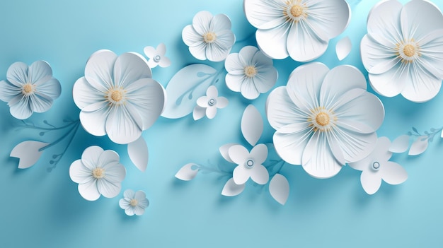 Flores brancas em 3d com fundo azul