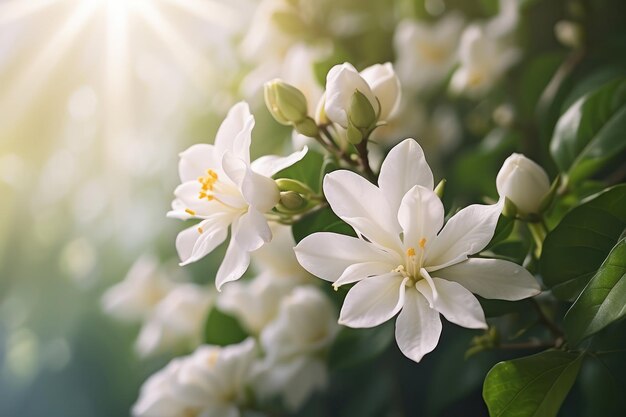 Flores brancas em flor num dia ensolarado
