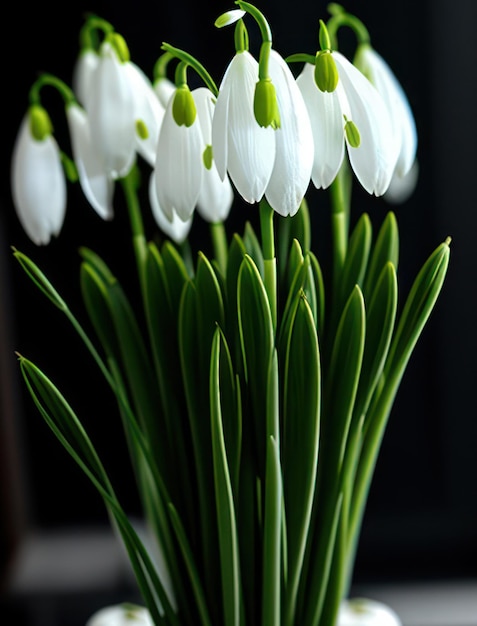 Flores brancas em um vaso As primeiras flores da primavera