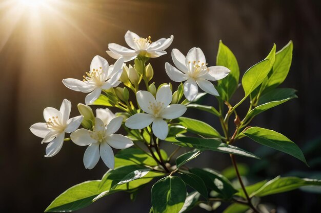 Foto flores brancas iluminadas pelo sol