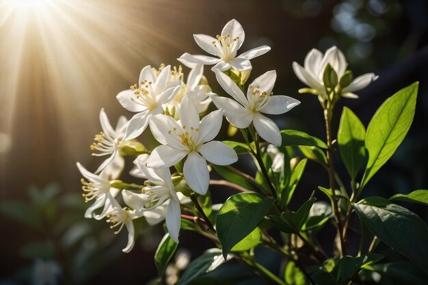 Foto flores brancas iluminadas pelo sol