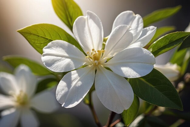 Foto flores brancas iluminadas pelo sol