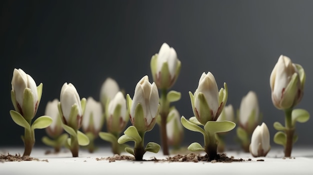 Flores brancas na terra com a luz passando por elas