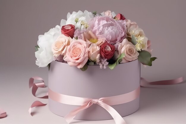 Flores en caja de regalo de lujo redonda