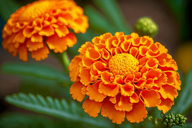 Flores de caléndula naranja brillante que florecen en el parque