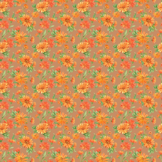 Flores de caléndula en patrón blanco