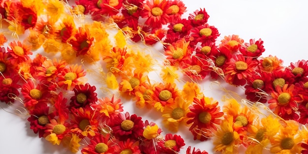Flores caléndulas sobre un fondo blanco Festival de Diwali Copiar espacio generativo AI