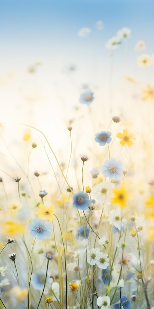 flores en un campo de amarillo y azul