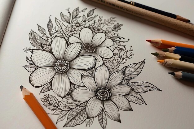 Flores caprichosas dibujadas a mano con dibujos de flores