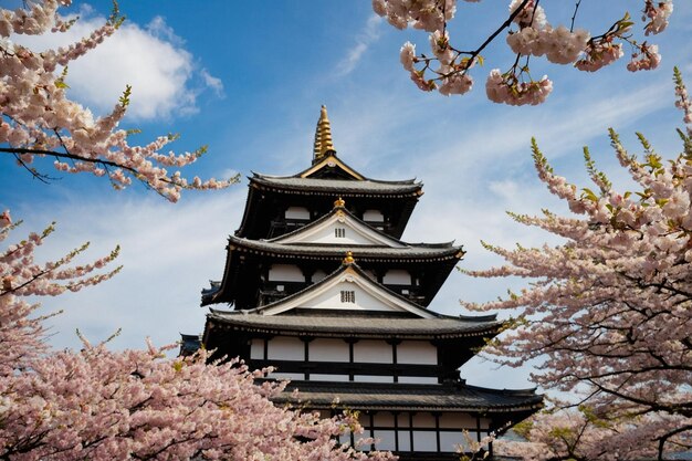 Foto las flores de cerezo y el castillo en osaka