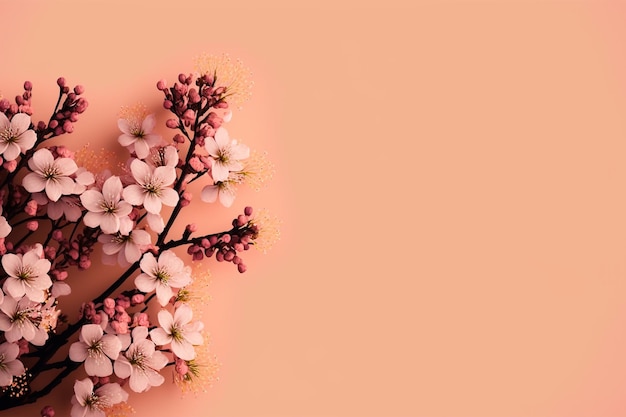 flores de cerezo en flor en un espacio de copia de fondo rosa