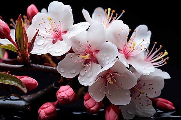 Foto flores de cerezo con un fondo oscuro en contraste
