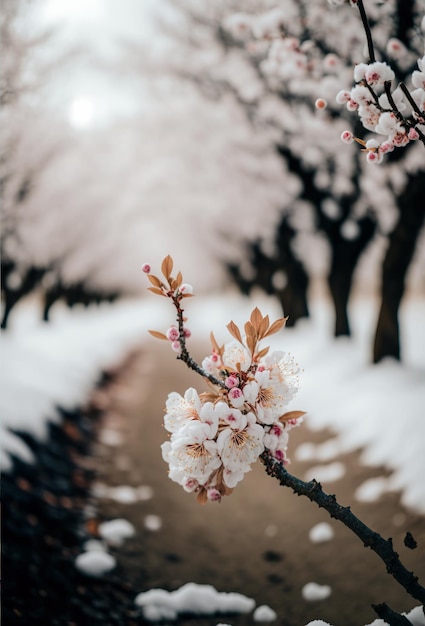 Flores de cerezo en Hokkaido en invierno