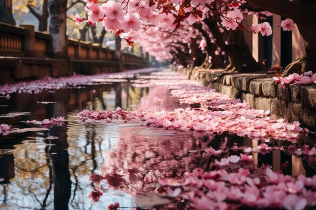 Foto las flores de cerezo por la noche nakameguro meguro río foto de alta calidad