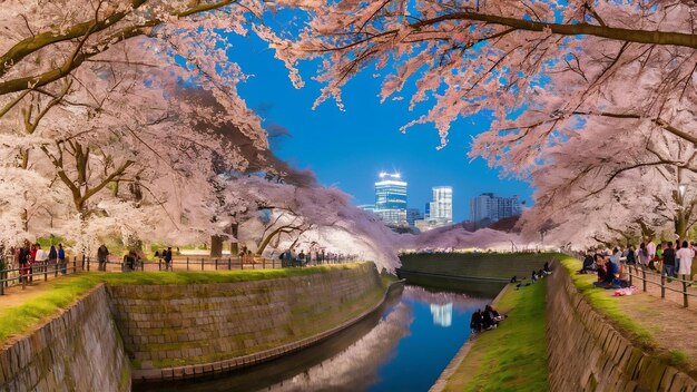 Foto las flores de cerezo en el parque chidorigafuchi en tokio, japón