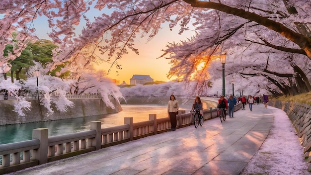 Foto las flores de cerezo en el parque chidorigafuchi en tokio, japón